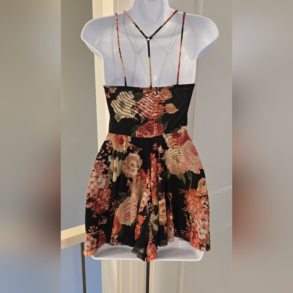 UO Urban Outfitters Black Floral Mini Knit Mesh Romper. Size XS. - Picture 6 of 13